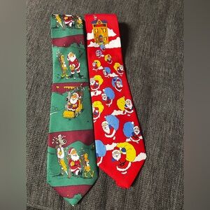 Lot of Two E. Graziano Christmas Holiday Ties Santa Golf Santa Claus